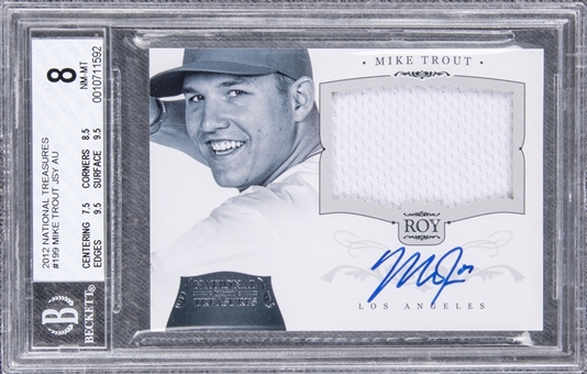 2012 Panini National Treasures #199 Mike Trout Signed Game Used Patch Rookie Card (#58/99) - BGS NM-MT 8/BGS 10